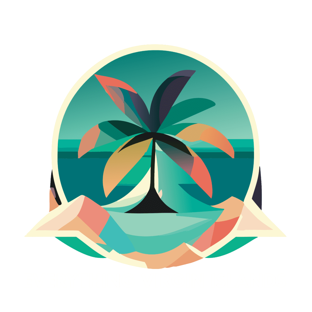 A stylized image of an island with palm trees.