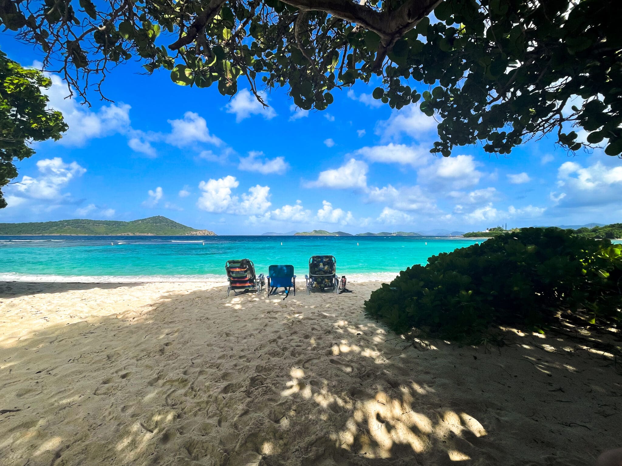Beach chairs in the shade on the beach