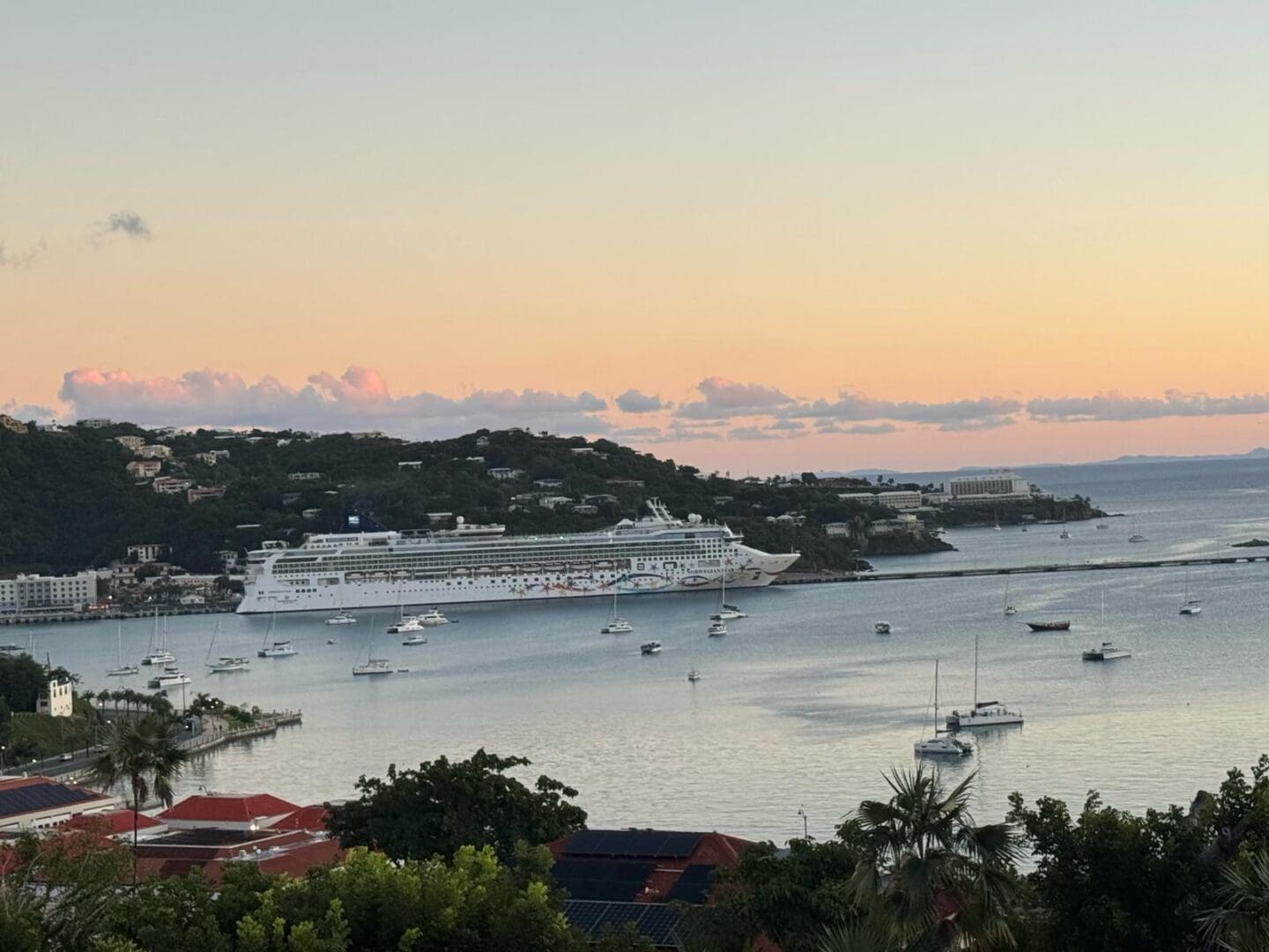 stt cruise ship in port late afternoon