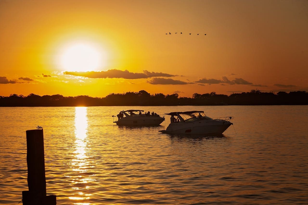 boats at sunset