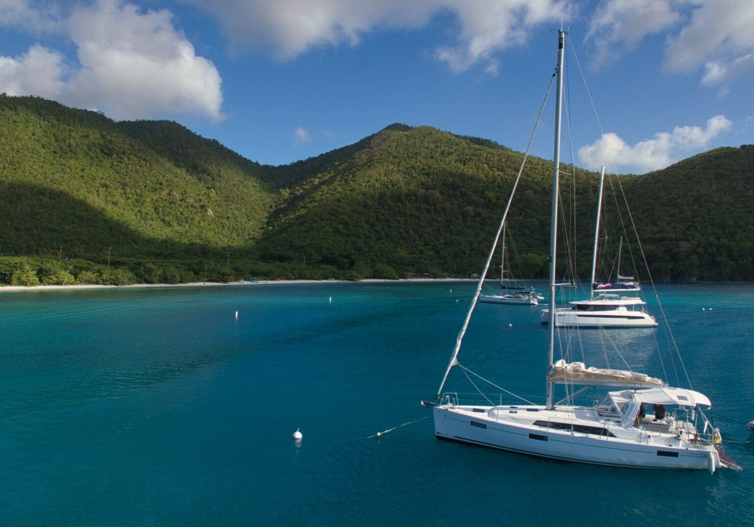 Catamaran moored in harbor